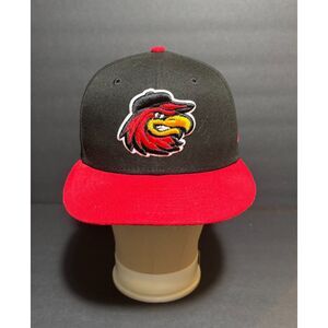 New Era 59FIFTY Rochester Red Wings “R‑Bird” Logo Fitted Cap Size 7⅛ Black/Red